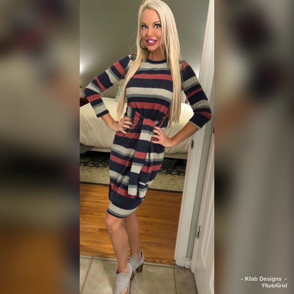 LAST 1! 🛍 Soft Front Tie Striped Dress! - Picture 3 of 4